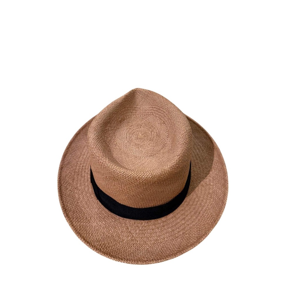 El Galpon Genuine Panama Hat Tan Natural Straw Fedora Black Band Made in Ecuador - Picture 5 of 6